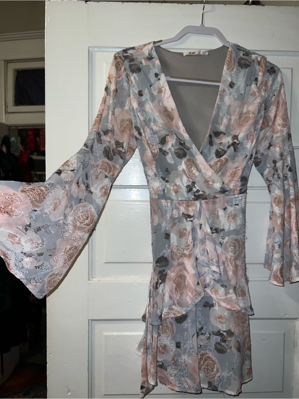 Floral Wrap Dress in Blush & Gray - Women's Dress